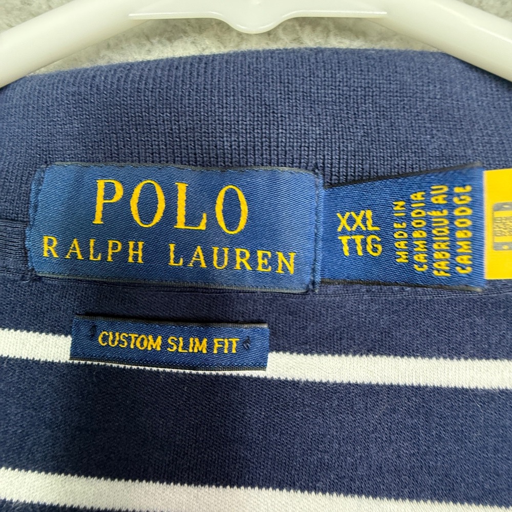 Polo Ralph Lauren Custom Slim Fit Navy White Striped Polo Shirt Mens XXL - Picture 3 of 9